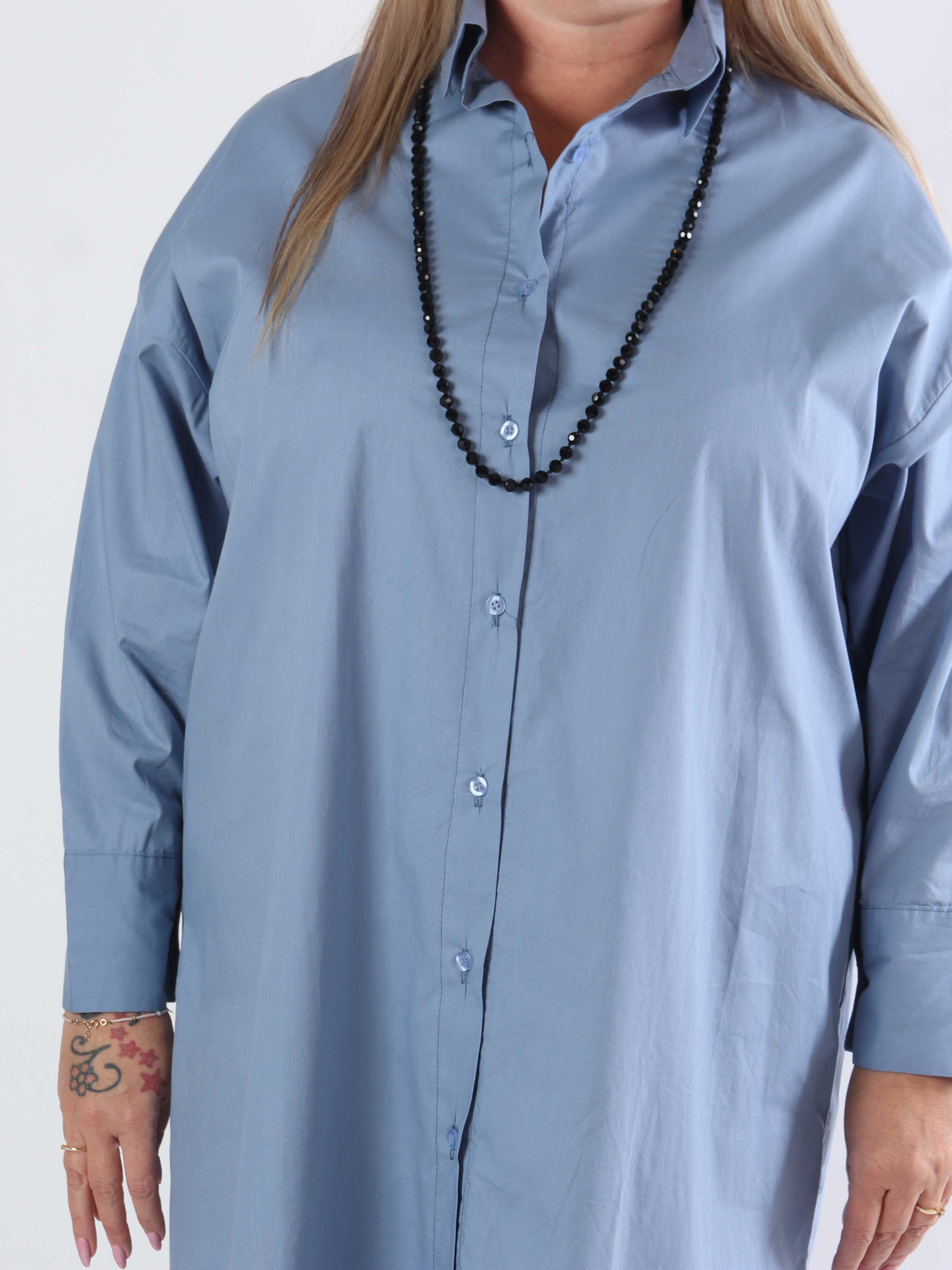 Ceylan - Lång skjortklänning i enfärgad bomull i plusstorlek